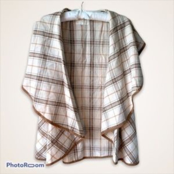 Altar'd State Cream and Brown Plaid Waterfall Vest - Small - Tan Trim Sleeveless - Picture 1 of 8